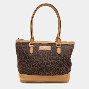 Dkny Brown/Tan Canvas and Leather Zip Tote