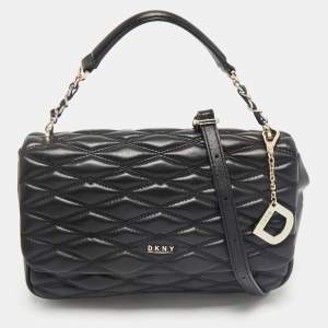 DKNY Black Diamond Quilted Leather Lara Top Handle Bag