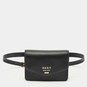 Dkny Black Leather Logo Flap Belt Bag