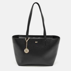 Dkny Black Leather Bryant Zip Tote