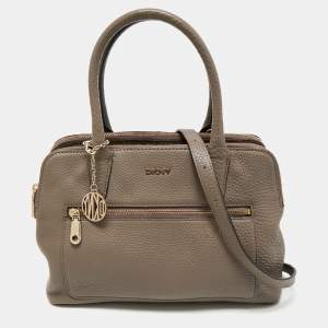 Pre Owned DKNY Taupe Grey Leather Double Zip Satchel
