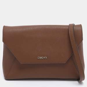Pre Owned DKNY Tan Leather Bryant Park Envelope Crossbody Bag