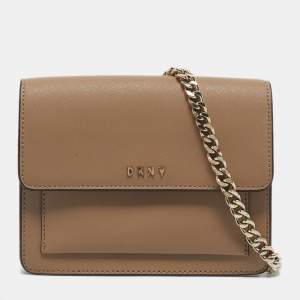 Pre Owned DKNY Beige Leather Flap Chain Crossbody Bag