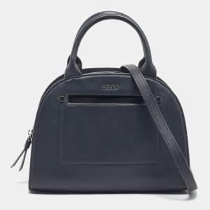 Pre Owned DKNY Blue Leather Logo Satchel
