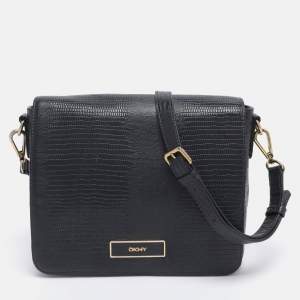 Pre Owned DKNY Navy Blue Lizard Embossed Leather Bryant Crossbody Bag