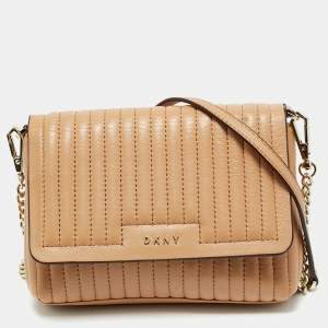 Pre Owned DKNY Beige Quilted Leather Gansevoort Crossbody Bag