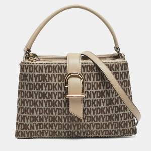 Pre Owned DKNY Beige Signature Canvas and Leather Deena Top Handle Bag