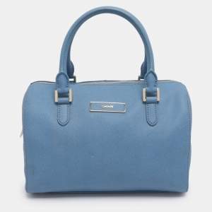 Pre Owned DKNY Blue Saffiano Leather Boston Bag