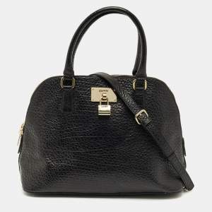 Pre Owned DKNY Black Pebbled Leather Padlock Dome Satchel