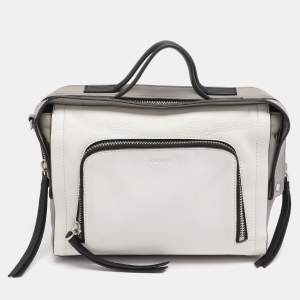 Pre Owned DKNY White/Grey Leather Top Handle Bag