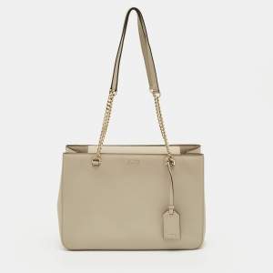 Pre Owned DKNY Light Beige Leather Bryant Park Chain Tote