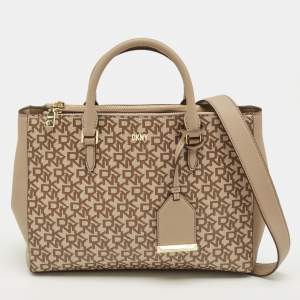Pre Owned DKNY Beige Signature Coated Canvas Belle Satchel