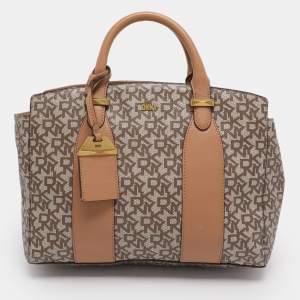 Pre Owned DKNY Beige Coated Canvas and Leather Satchel