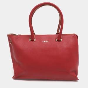 Pre Owned DKNY Red Leather Bryant Park Top Zip Tote