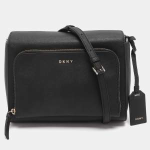 Pre Owned DKNY Black Leather Bryant Park Pocket Crossbody Bag