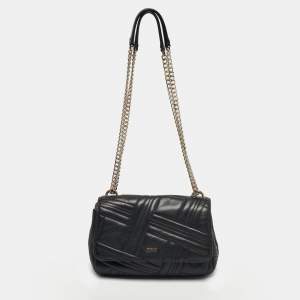 Pre Owned DKNY Black Quilted Leather Allen Flap Shoulder Bag