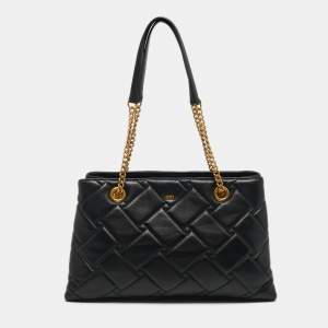Pre Owned DKNY Black Quilted Leather Chain Tote