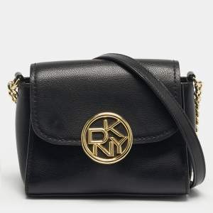 مملوكة مسبقًا DKNY Black Leather Logo Flap Crossbody Bag