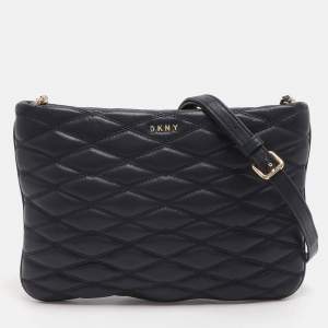 Pre Owned Dkny Navy Blue Quilted Leather Crossbody Bags