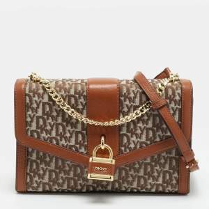 مملوكة مسبقًا DKNY Ella Large Brown/Beige Signature Canvas and Leather Shoulder Bag