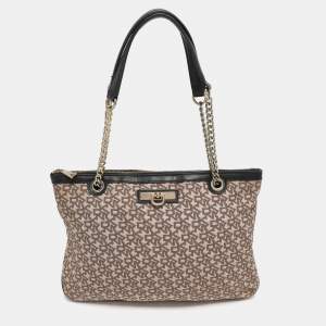 Pre Owned حقيبة كتف دي كي أن واي سلسلة براينت قماش مطلي وشعار الماركة جلد أحمر قرميدي/بيج