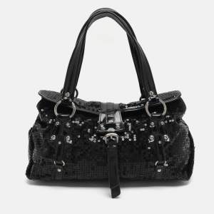مملوكة مسبقًا DKNY Black Patent Leather and Sequins Satchel
