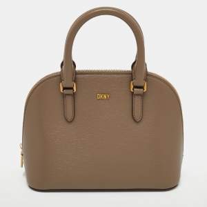 Pre Owned DKNY Taupe Brown Leather Top Zip Dome Satchel