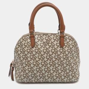 Pre Owned Dkny Beige/Brown Signature Coated Canvas and Leather Dome Satchel
