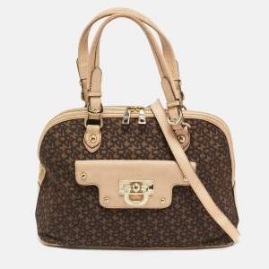 مملوكة مسبقًا DKNY Brown/Blush Pink Jacquard Canvas and Leather Dome Satchel