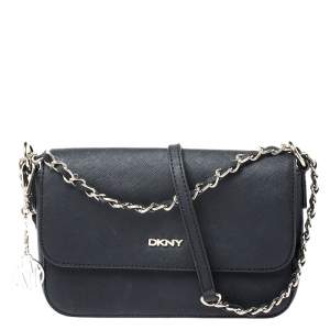 Pre Owned DKNY Black Leather Bryant Flap Crossbody Bag
