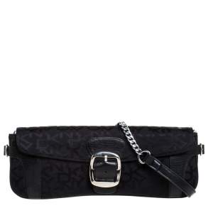 Pre Owned Dkny Black Monogram Canvas Flap Chain Shoulder Bag
