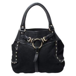 Pre Owned DKNY Black Signature Canvas and Leather Shoulder Bag