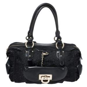 Pre Owned DKNY Black Signature Canvas and Leather Satchel
