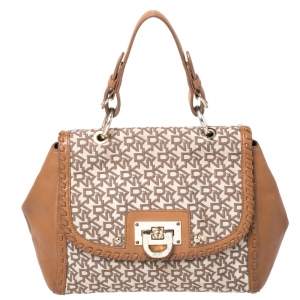 Pre Owned DKNY Beige/Tan Canvas and Leather Top Handle Bag