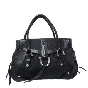 Pre Owned DKNY Black Signature Canvas and Leather Shoulder Bag 