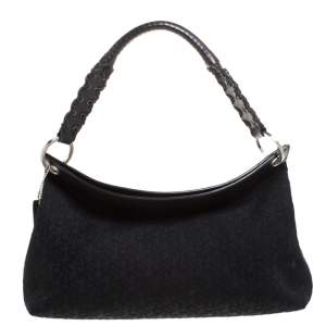 Pre Owned DKNY Black Signature Canvas and Leather Satchel