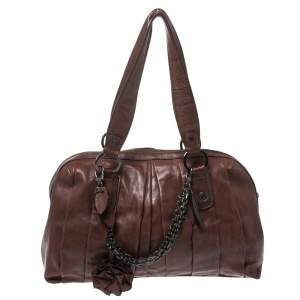 Pre Owned Dkny Brown Pleated Leather Satchel