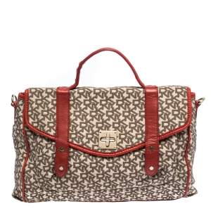 Pre Owned DKNY Red/Brown Monogram Canvas Satchel