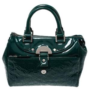 Pre Owned Dkny Green Patent Leather Front Pocket Satchel