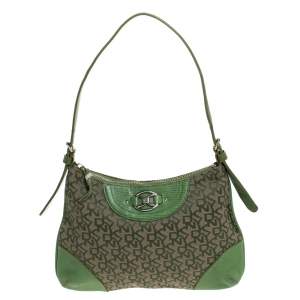 Pre Owned Dkny Green Monogram Canvas and Lizard Embossed Leather Small Shoulder Bag