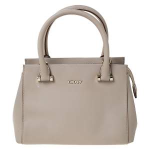 Pre Owned DKNY Beige Leather Small Dona Karan Zip Tote