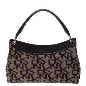 Pre Owned Dkny Brown Signature Canvas and Leather Satchel