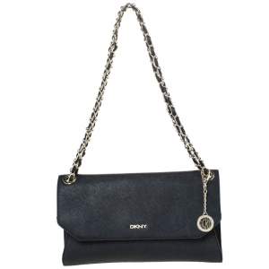 Pre Owned DKNY Black Leather Flap Chain Shoulder Bag