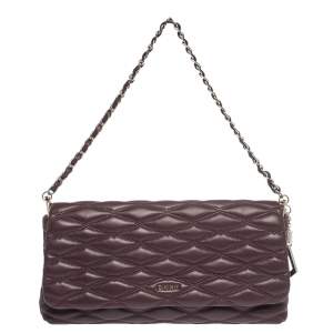 مملوكة مسبقًا Dkny Burgundy Quilted Leather Flap Chain Clutch Bag