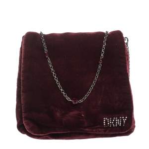 Pre Owned Dkny Burgundy Velvet Crossbody Bag