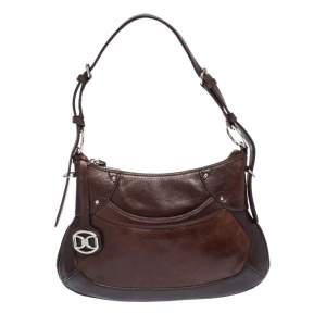 Pre Owned Dkny Dark Brown Leather Zip Hobo