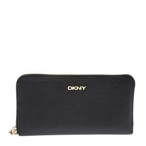 Pre Owned Dkny Black Leather Bryant Park Zip Around Wallet