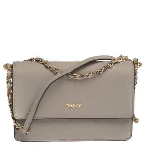 Pre Owned Dkny Grey Leather Chain Shoulder Bag