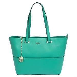 Pre Owned Dkny Green Leather Top Zip Tote