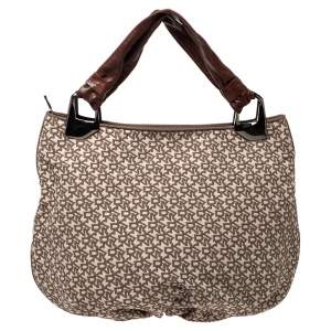 Pre Owned Dkny Beige/Brown Signature Canvas and Leather Hobo